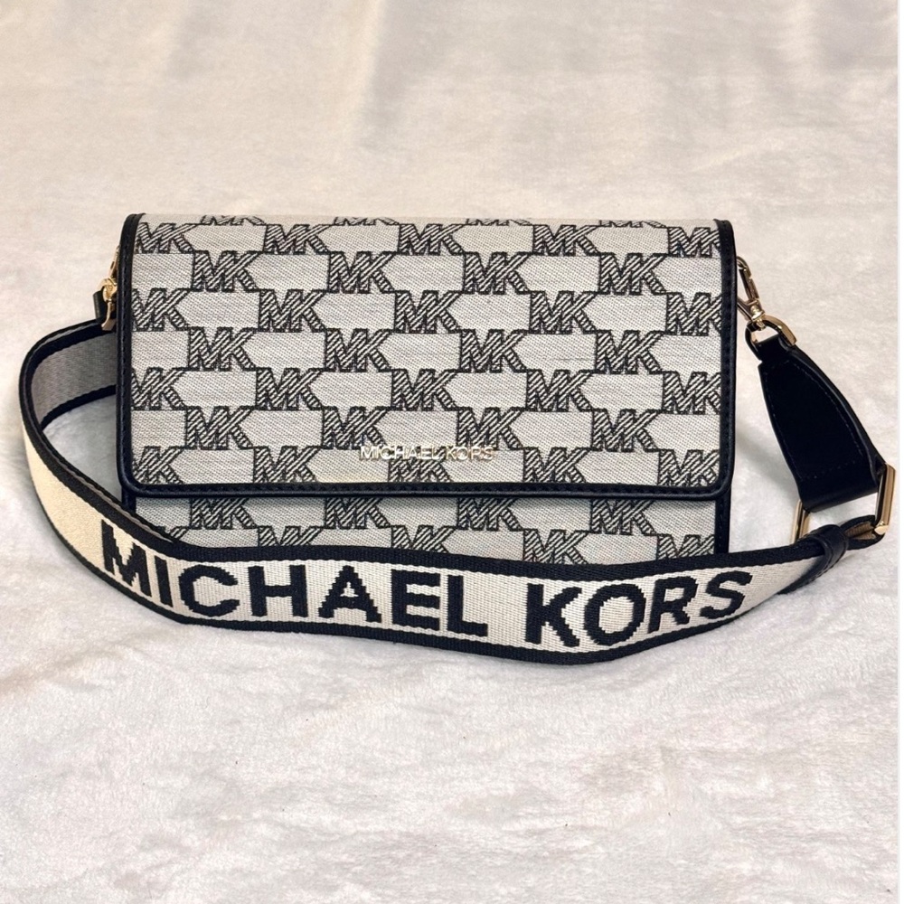 Michael Kors Jet Set Item Black Multi Jacquard Wallet Crossbody